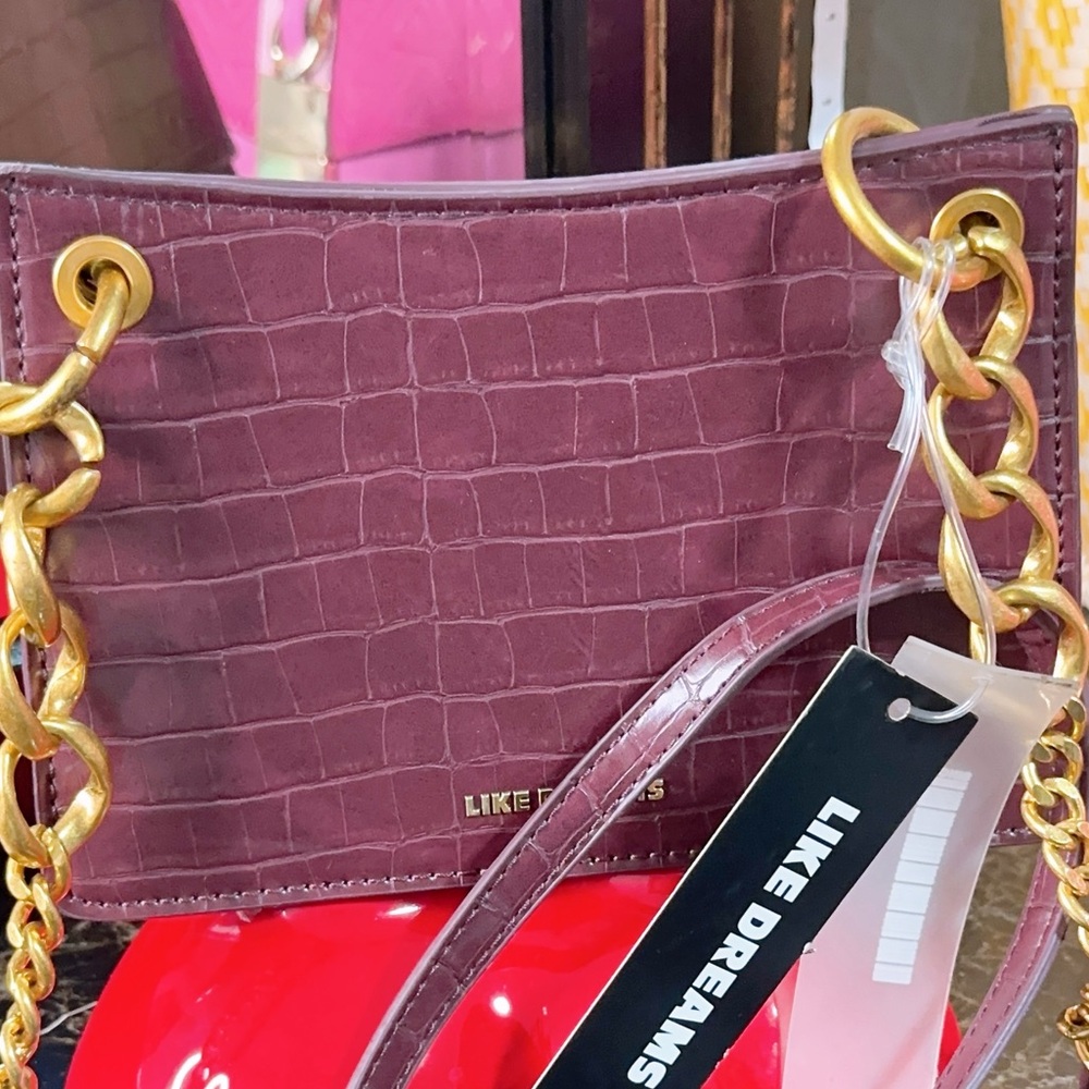 Burgandy Croc Quilted Crossbody Clutch Handbag